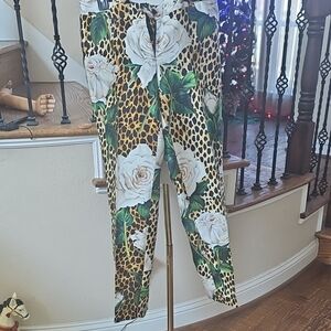 Dolce & Gabbana White Floral and Leopard Skinny Pants